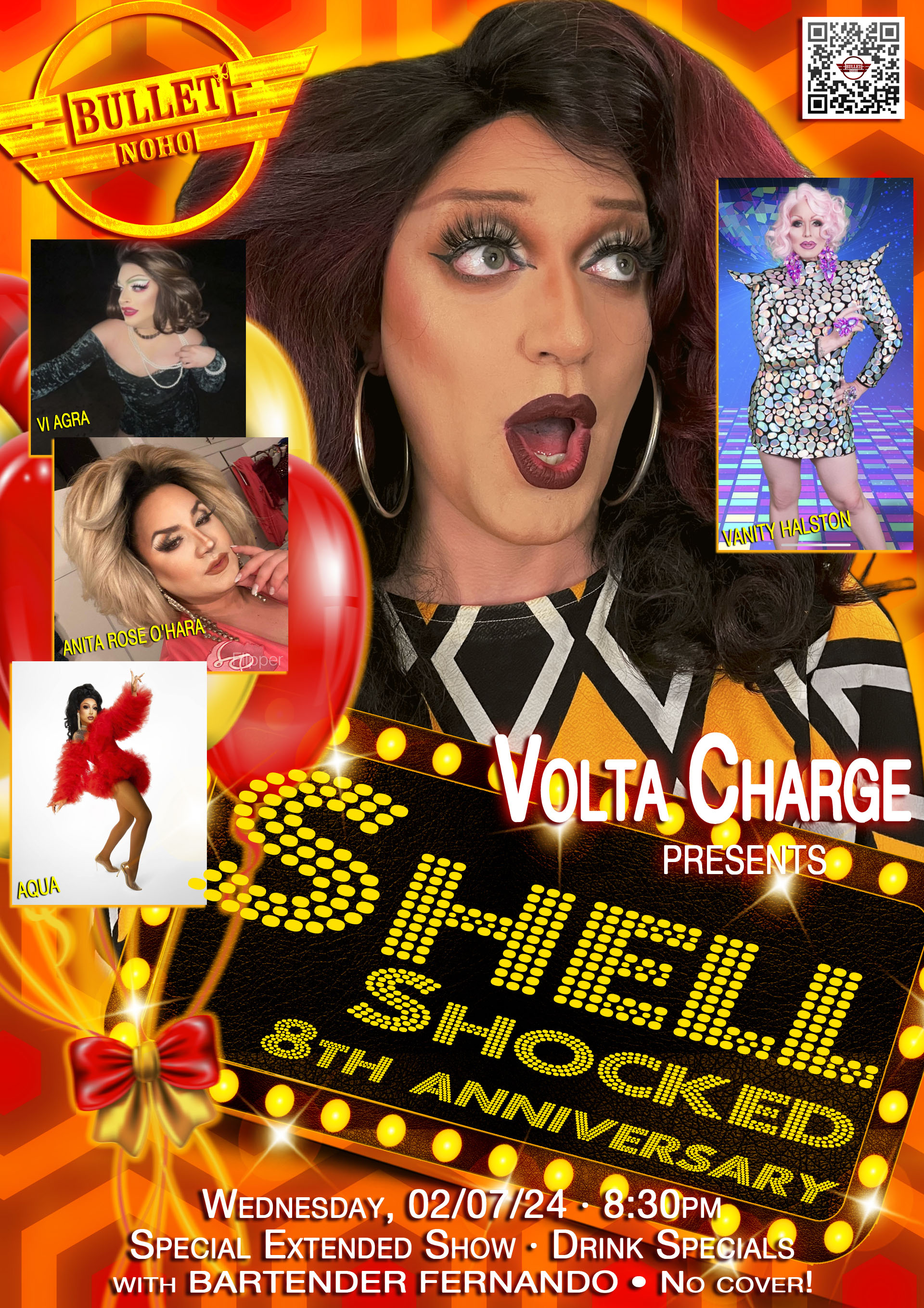 THE BULLET BAR & VOLTA CHARGE Present SHELL SHOCKED 8th ANNIVERSARY: Wednesday, 02/07/24 at 8:30 PM! Extended Show! Drink Specials! No Cover!
