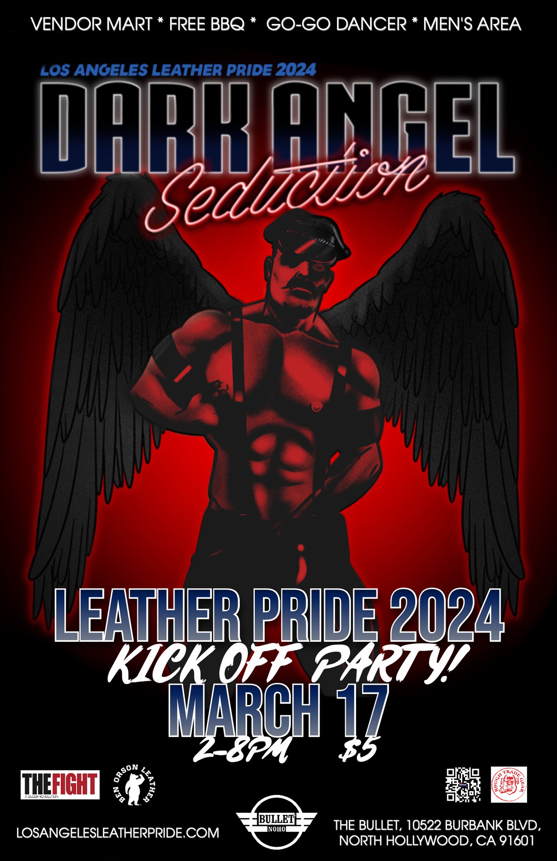 THE BULLET BAR and LOS ANGELES LEATHER PRIDE 2024 Present: LEATHER PRIDE 2024 KICK OFF PARTY! Sunday, 03/17/24 from 2:00 PM to 8:00 PM. $5 cover.
