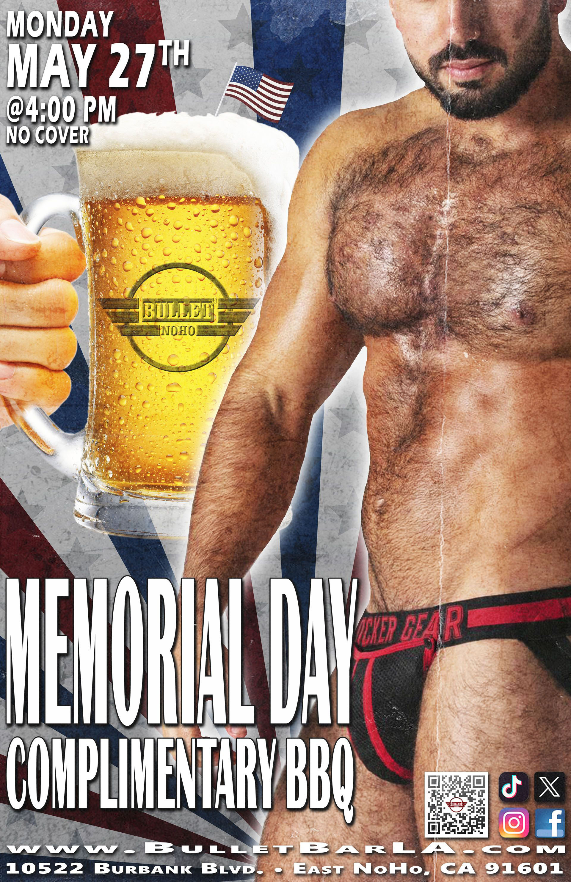 The Bullet Bar Celebrates Memorial Day with our Annual Memorial Day Beer Bust & BBQ: Monday, May 27, 2024 from 4:00 PM to 7:00 PM! No cover.