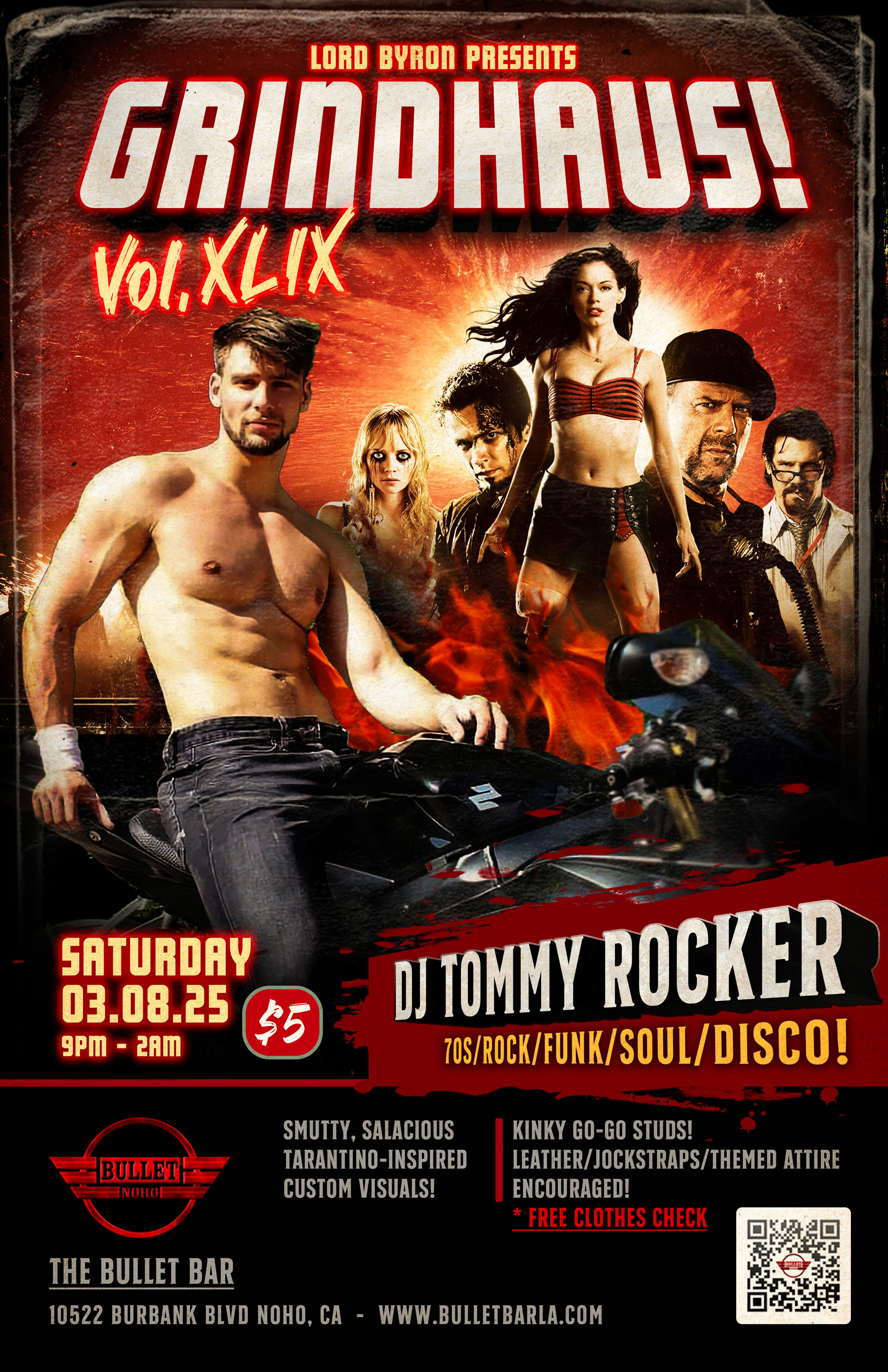 LORD BYRON Presents GRINDHAUS! Vol. XLIX with DJ TOMMY ROCKER at THE BULLET BAR: Saturday, 03/08/25 at 9:00 PM! $5 cover.