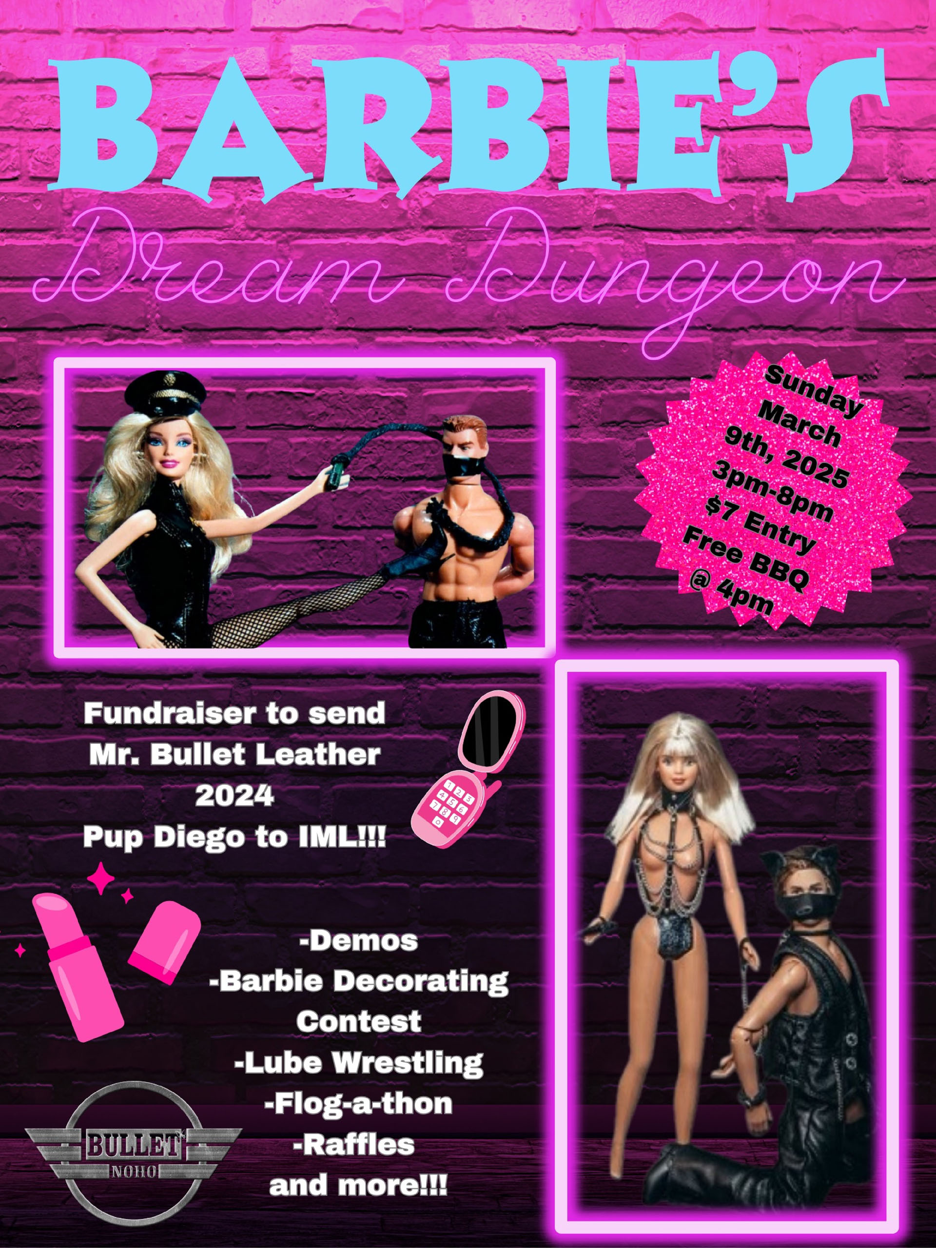 The Bullet Bar presents BARBIE'S DREAM DUNGEON: Sunday, 03/09/25 from 3:00 PM to 8:00 PM! $7 cover.