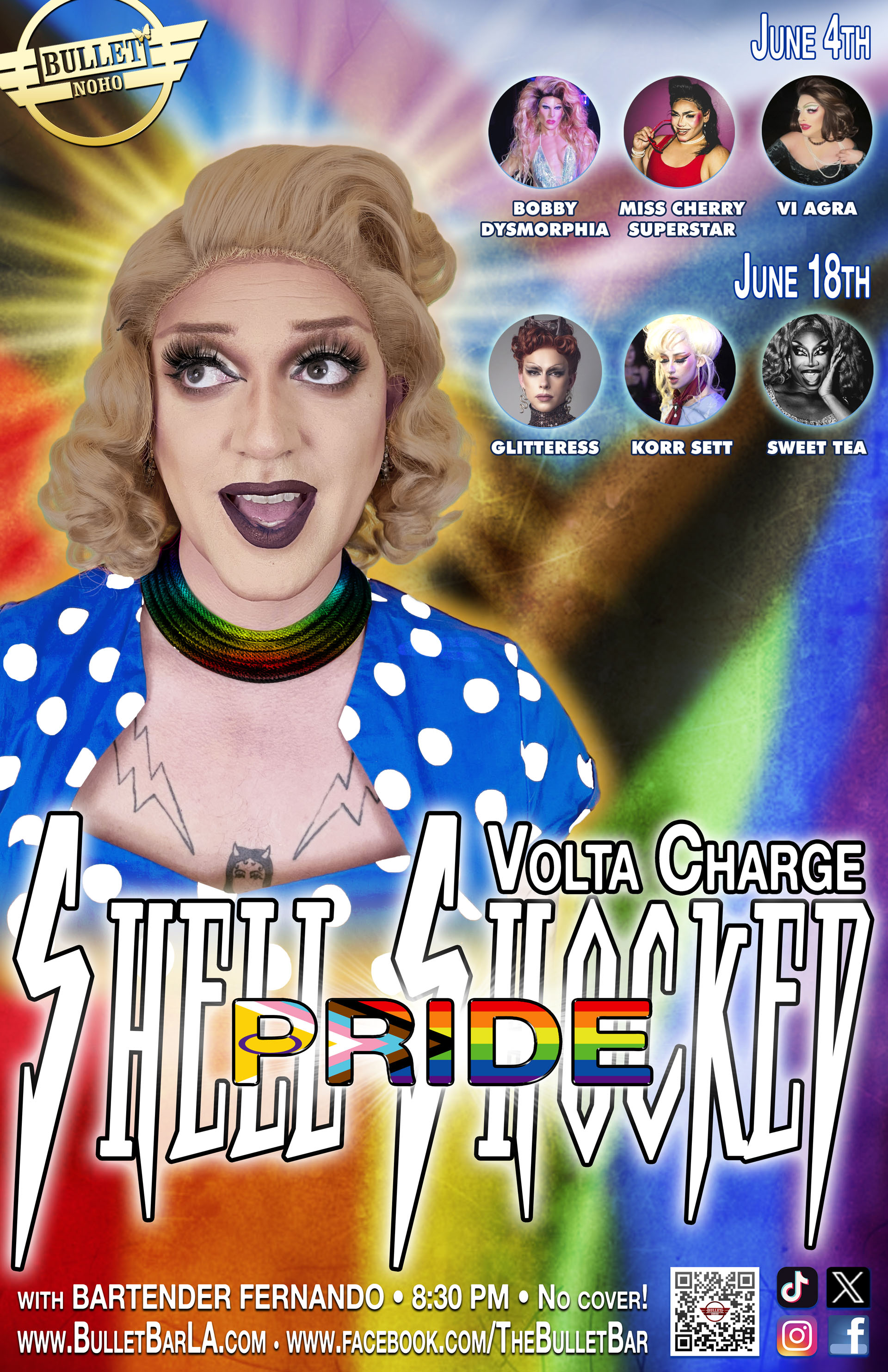 THE BULLET BAR & VOLTA CHARGE Present SHELL SHOCKED PRIDE: Wednesday, 06/18/25 at 8:30 PM! No Cover!