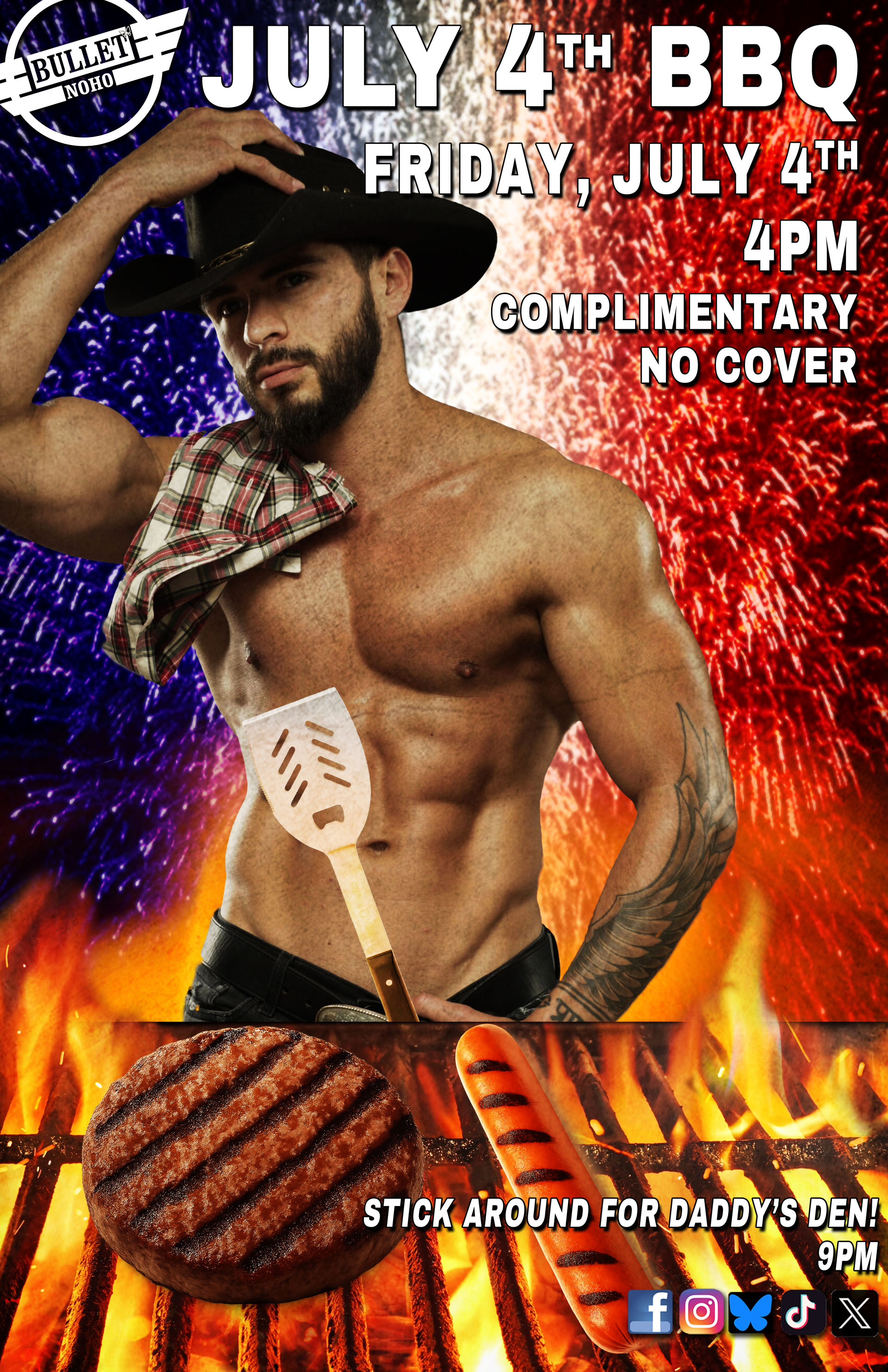 THE BULLET BAR's Annual 4TH OF JULY Bar-B-Que: Friday, July 4, 2025 at 4:00 PM! Complimentary! No cover.