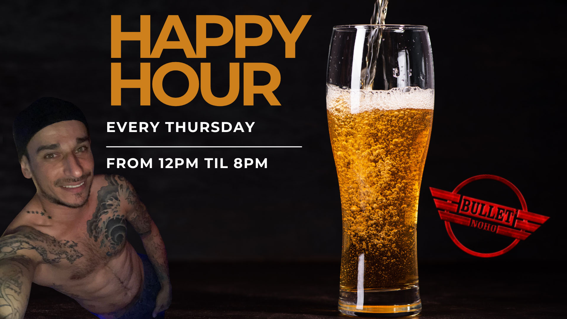 The Bullet Bar invites you to HAPPY HOUR with BARTENDER CHRIS: Thursdays, 12PM to 8PM!