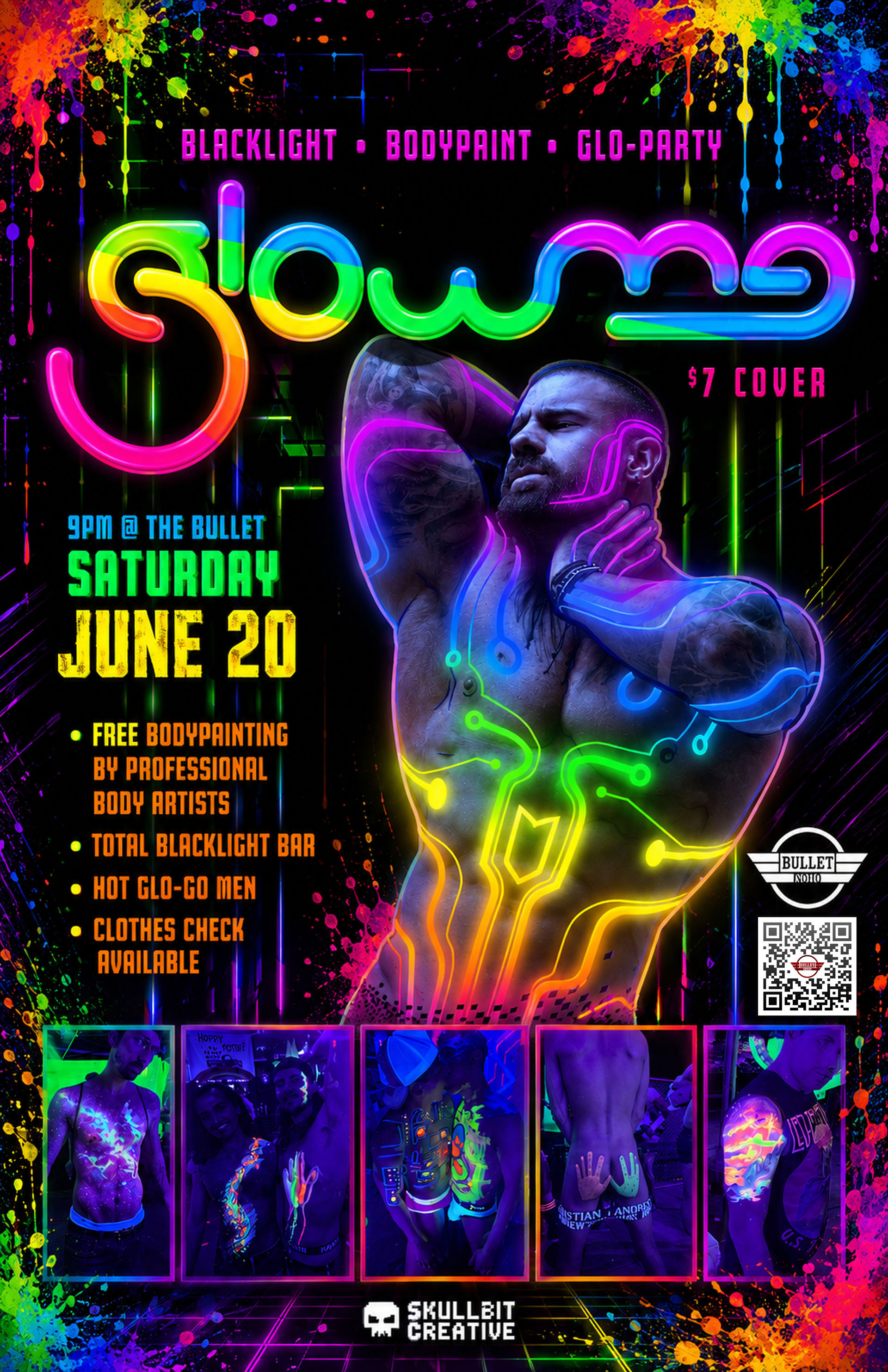 THE BULLET BAR & SKULLBIT CREATIVE Present GLOW ME! Featuring DJ SEAN NILES: Saturday, 06/20/26 at 9:00 PM. $7 cover.